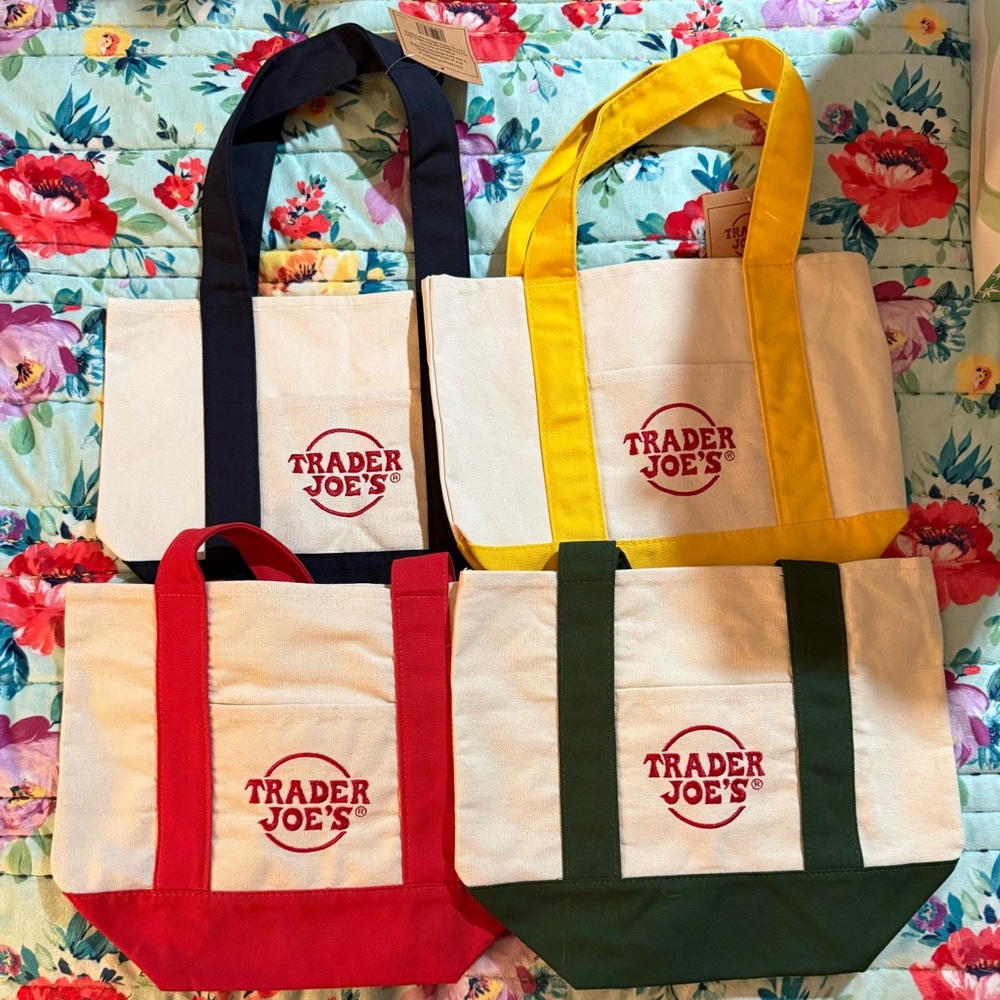 Trader Joe’s mini Canvas Tote Bag Set - Red, Yellow, Green, Navy